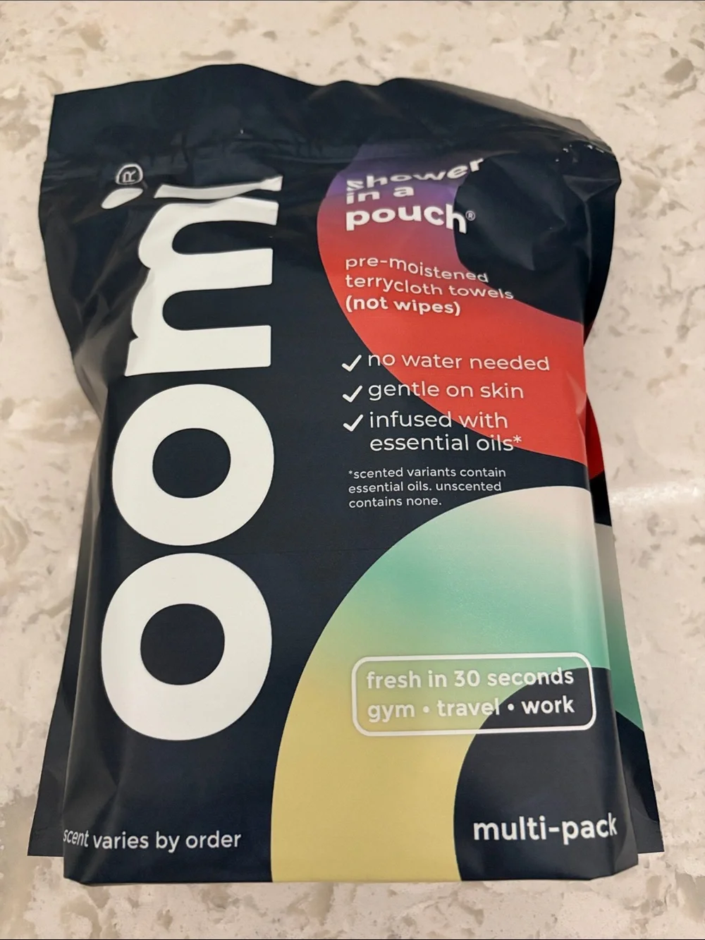 OOMI Shower in a Pouch Pre-Moistened Terrycloth Towels - eucalyptus